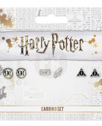 Harry Potter Earrings 3-Pack Platform 9 3/4, Hedwig & Letter, Deathly Hallows (Silver plated)
